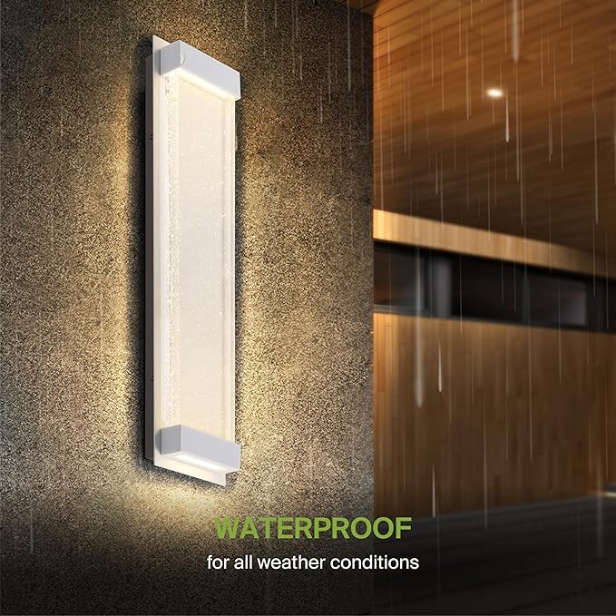 ASD LED 24" Bubble Glass Wall Light Fixture, Outdoor & Indoor Seeded Sconce | 3CCT, Waterproof, Dimmable, Up-Down Glow, ETL Listed | 22W 530LM 3000-5000K 100-277V | Exterior Porch Lighting | White
