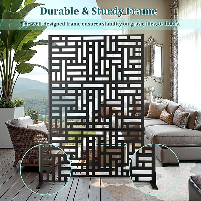 Metal Privacy Screen Outdoor Privacy Screen, Freestanding Fence Panel for Outside, 72''H×47''W, Decorative Screen Panel for Backyard/Patio/Deck