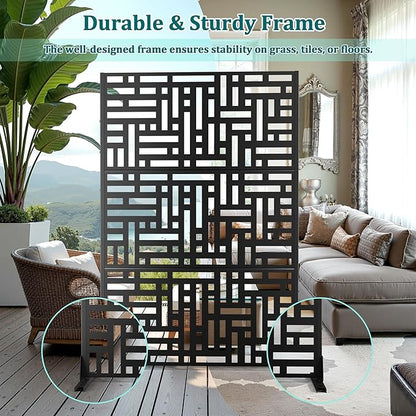 Metal Privacy Screen Outdoor Privacy Screen, Freestanding Fence Panel for Outside, 72''H×47''W, Decorative Screen Panel for Backyard/Patio/Deck