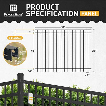 Fencer Wire 52FT Heavy Duty Flat Top Fence Barrier Kit, Anti-Rust Metal Steel Fence with 6FT Height X 8FT Width Panels, Gate, Posts, Connectors, 2” Diameter Outdoor Fencing for Yard, Pool, Patio