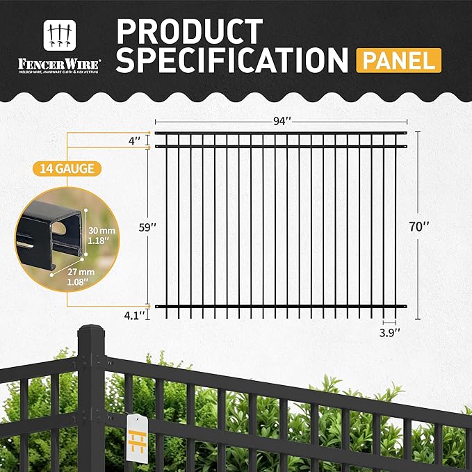 Fencer Wire 100FT Heavy Duty Flat Top Fence Barrier Kit, Anti-Rust Metal Steel Fence with 6FT Height X 8FT Width Panels, Gate, Posts, Connectors, 2” Diameter Outdoor Fencing for Yard, Pool, Patio
