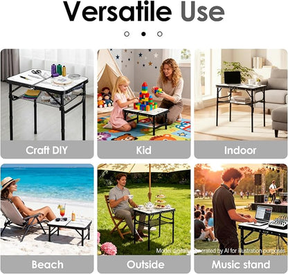 Folding TV Trays Foldable Dinner Tray Table Adjustable Height Food Snack Eating Couch Side Table Sturdy Aluminum Portable Sofa Tray End Table for Outdoor Indoor Camp Pinic Bed Couch Living Room Marble