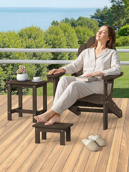 LUE BONA Outdoor Side Table, 2-Tier HDPS Outdoor Nesting End Table with Removable Small Foot Stool for Patio, Deck, Poolside, Low Maintenance & Weather Resistant,Dark Brown