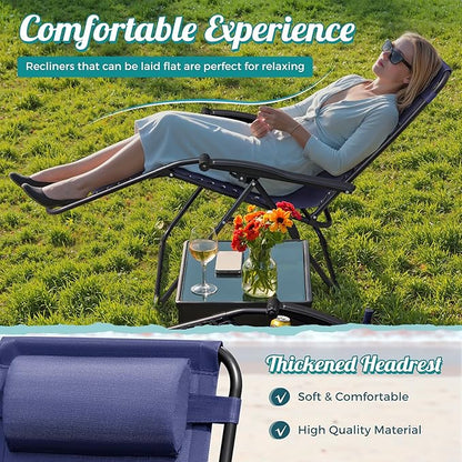 Homall Zero Gravity Chair Patio Folding Lawn Outdoor Lounge Gravity Camp Reclining Lounge Chair with Cup Holder Pillows for Poolside Backyard and Beach Set of 2 (Blue)