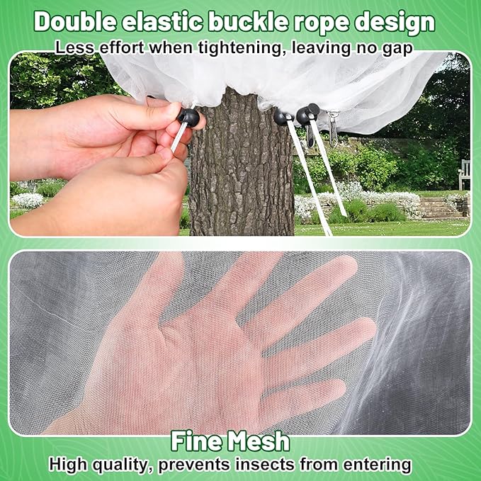 Easy Installation Fruit Tree Netting with Zipper & Drawstring - 8.2x6.6ft Ultra Fine Mesh Garden Protection Screen to Protect Pear Peach Apple from Bird Insect Bug Cicada Deer Squirrel - 2pcs
