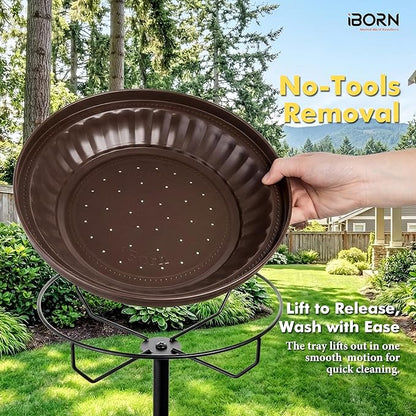 iBorn Standing Bird Feeder, Metal Bird Feeder Tray Stand with 5-Pronged Base, 37.4" Ground Height Heavy Duty Feeder Stand, 11.2" Detachable Bird Feeder with Pole for Outdoor Garden Yard Lawn, Bronze