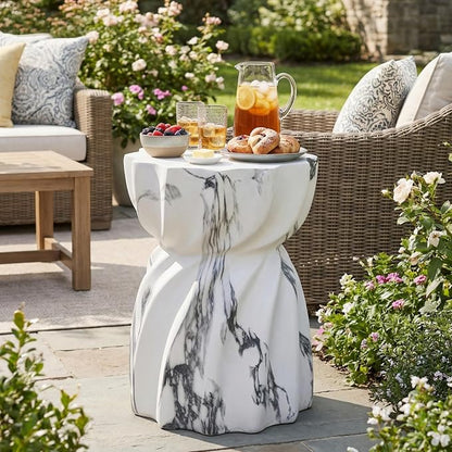 Christopher Knight Home 19.29 Inch Modern Outdoor Faux Concrete Side Table, Patio End Table with Fluted Hourglass Design, Accent Table for Garden Balcony Poolside