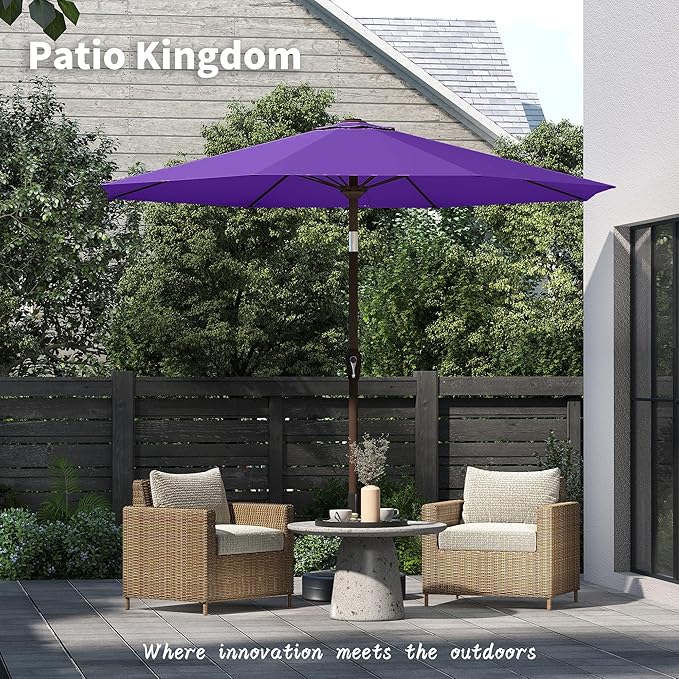 PatioKingdom 11FT Patio Umbrella,Outdoor Umbrella with Push Button Tilt and Crank,Market Table Umbrella with 8 Sturdy Fiberglass Ribs UV Protection(Dark Purple, 11FT)