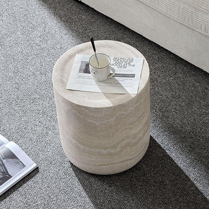 kevinplus Round Faux Stone Coffee Table Side End Table Set of 2 for Living Room, Modern Contemporary Circle Drum Style, Fiberglass Material, No Assembly (Mars Texture, 2-Pcs)