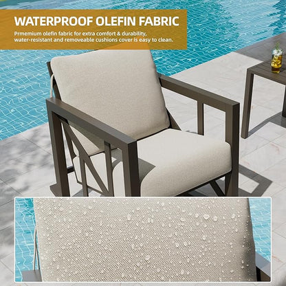 TOLEAD Outdoor Rocking Chair Set, 3 Piece Rocking Patio Furniture Set, Outdoor Patio Furniture Set with 2 Rockers and 1 Table, Patio Rocking Chair Set for Backyard, Porch, Poolside
