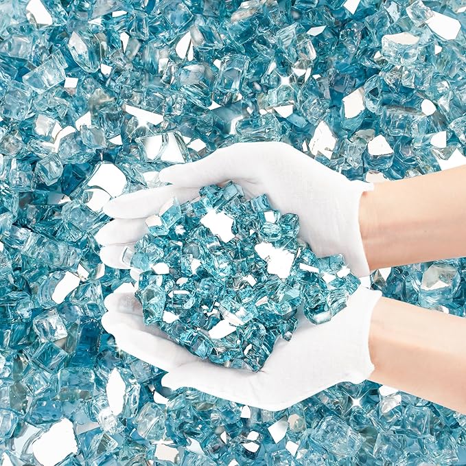 Skyflame 10-Pound Fire Glass for Fireplace Fire Pit and Landscaping, 1/2-Inch Aqua Blue Reflective