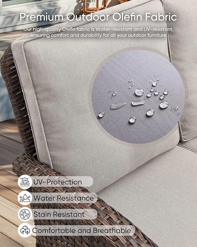 HUMMUH 7-Piece Outdoor Patio Furniture with Fire Pit Set,Wicker Patio Sofa Set Outdoor Rocking Chairs with Ottomans for Backyard,Poolside,Deck