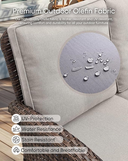 HUMMUH 7-Piece Outdoor Patio Furniture with Fire Pit Set,Wicker Patio Sofa Set Outdoor Rocking Chairs with Ottomans for Backyard,Poolside,Deck