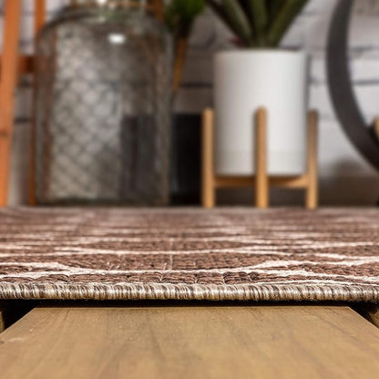 JONATHAN Y Moroccan Trellis Indoor Outdoor Runner Rug 2X14 Espresso/Taupe, Trebol Textured Weave for Backyard, Patio, Porch, Easy-Cleaning, High Traffic, Pet-Friendly, Non-Shedding (SMB109B-214)