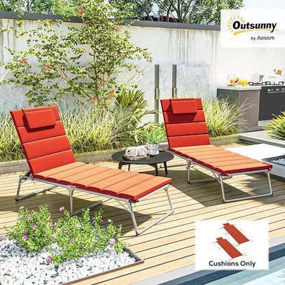Outsunny Outdoor Lounge Chair Cushion Set of 2, 80" x 26" UPF50+ 230gsm Olefin and 25D High-Density Foam, Foldable Patio Chaise Lounge Cushion Set, Fade Resistant for Lawn Pool, Wine Red