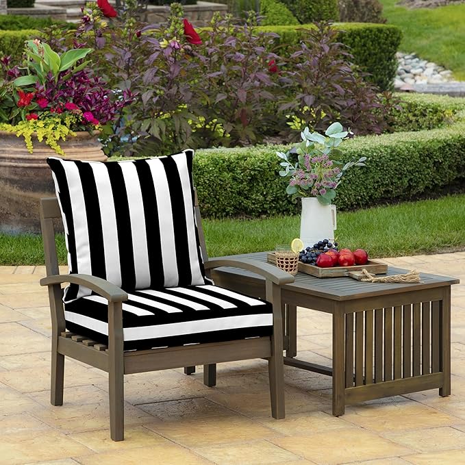 Arden Outdoor Foam Deep Seat Cushion (4-Pack), 22x24, Premium High-Density Foam, Never Flattens, Weather-Proof for Patio Chair Sofa Couch, Black Cabana Stripe
