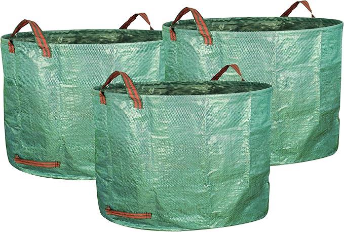 Gardzen 3-Pack 16 Gallon Yard Waste Bags, Reusable Heavy Duty Collapsible Garden Leaf Bags with Plastic Ring, Stand-Up Yard Waste Bin for Leaves, Lawn Debris & Grass Clippings