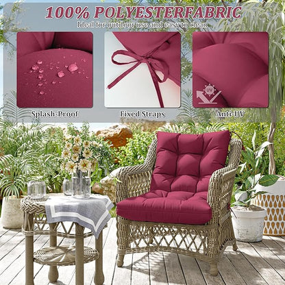 Patio Seat&Back Chair Cushions for Outdoor Furniture，Comfortable Cushions for Rocking/Dining/Lawn Chair-Set of 2