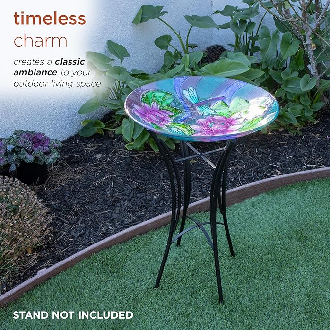 Alpine Corporation 18" Outdoor Birdbath Bowl Topper with Metal Stand, Garden Decor
