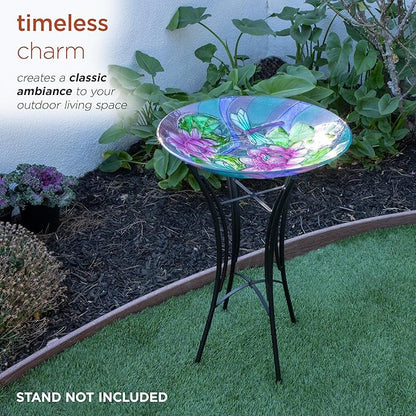 Alpine Corporation 18" Outdoor Birdbath Bowl Topper with Metal Stand, Garden Decor