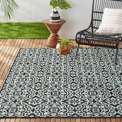 Nicole Miller New York Patio Country Danica Transitional Geometric Indoor/Outdoor Area Rug, Navy Blue/Ivory , 7'9"x10'2"