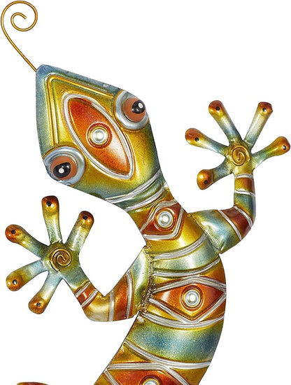 Deco 79 Metal Lizard Home Wall Decor Indoor Outdoor Wall Sculpture, Wall Art 30" x 14" x 2", Multi Colored