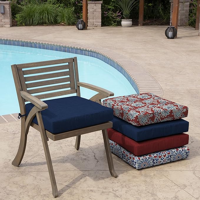 Arden Foam Outdoor Seat Cushions (2-Pack), 19 x 19, Premium High-Density Foam, Never Flattens, Weather-Proof for Outdoor Chairs Sapphire Blue Leala