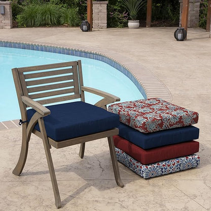 Arden Foam Outdoor Seat Cushions (2-Pack), 19 x 19, Premium High-Density Foam, Never Flattens, Weather-Proof for Outdoor Chairs Sapphire Blue Leala