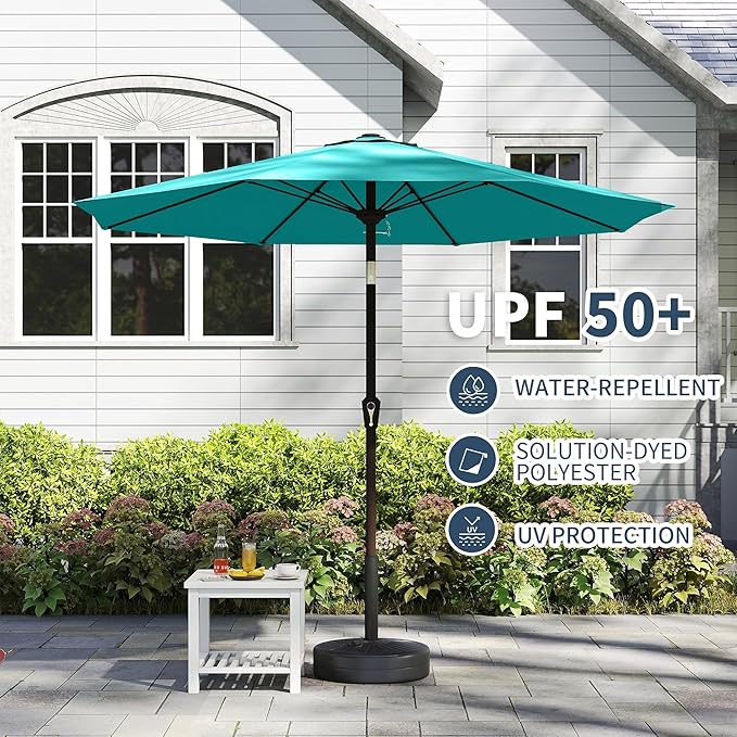 PatioKingdom 11FT Patio Umbrella,Outdoor Umbrella with Push Button Tilt and Crank,Market Table Umbrella with 8 Sturdy Fiberglass Ribs UV Protection(Peacock Blue, 11FT)
