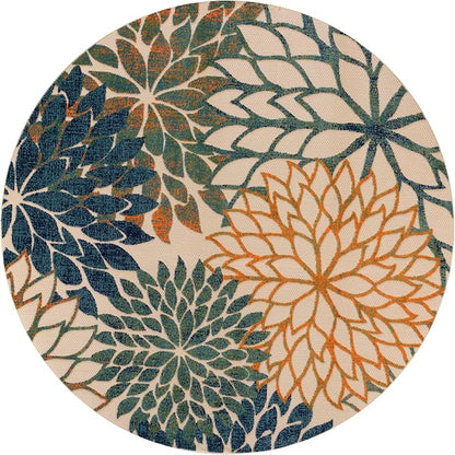 Nourison Home Aloha Tropical Blue Green 5'3" x Round Area -rug, Easy -cleaning, Non Shedding, Bed Room, Living Room, Dining Room, Kitchen (5 Round)