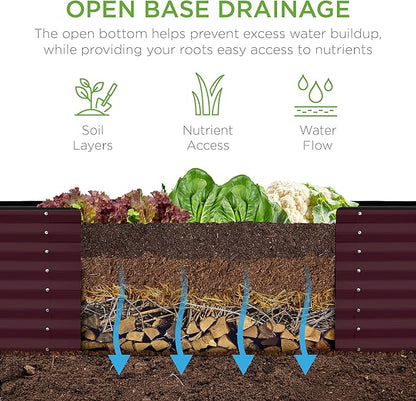Best Choice Products 8x2x2ft Raised Outdoor Metal Garden Bed, Rectangular Planter Box for Herbs, Flowers, and Deep Root Vegetables w/ 240 Gallon Capacity - Burgundy