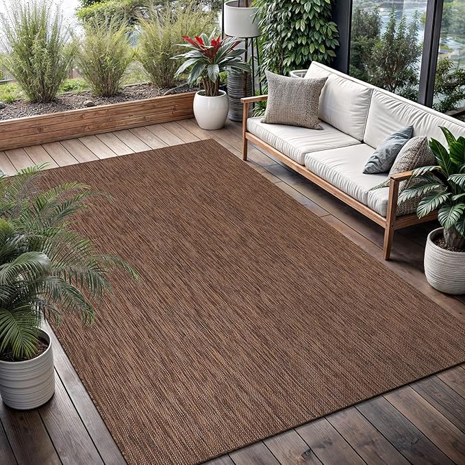 Washable Indoor Outdoor Rug 10x14 Weather Resistant Area Rugs Modern Solid for Porch Deck Balcony Backyard Patio Outside Carpet (10 X 14 Gold Brown)