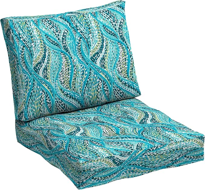 ARDEN Outdoor Plush Modern Tufted Blowfill Deep Seat Set, 24 in x 24 in, Weather-Proof, Rain-Proof, Fade Resistant Patio Cushion, Ultra Cozy Teal Ariel