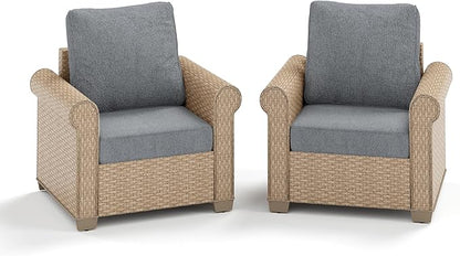 Patio Furniture Set 2 pcs, Wicker Outdoor Patio Furniture, 2 Single Chairs, Rattan Patio Conversation Set for Backyard Deck, Grey