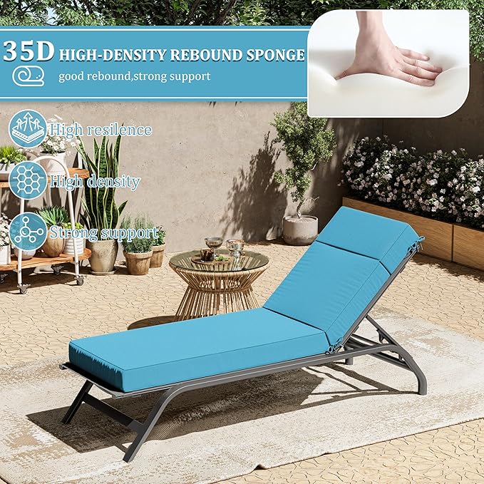 Chaise Lounge Cushions Outdoor, 72" L X 21" W X 4" D Lounge Chair Cushions for Outdoor Furniture, High-Density Foam Outdoor Chaise Cushion-Waterproof Fade-Resistant ThickPatio lounge chair cushion