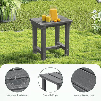 Furnimart Adirondack 16.5" Square Outdoor Side Table, Extra-Thick HDPE Composite Weather-Resistant Small Patio Table, Gray Outdoor End Table for Garden Balcony Yard Deck Poolside(Gray)
