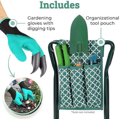 Garden Kneeler And Seat - Protects Your Knees, Clothes From Dirt & Grass Stains - Foldable Stool For Ease Of Storage - EVA Foam Pad - Sturdy and Lightweight - Bench Comes With A Free Tool Pouch!