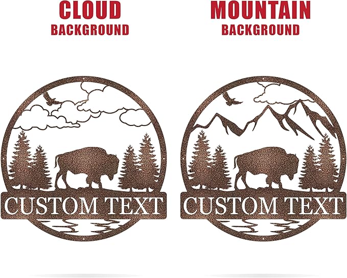 Custom Outdoor Bison Circle Monogram Sign | Lone Bison Decor | Bison Camp Sign | Buffalo Decor | Bison Name Metal Sign | Gift for Him