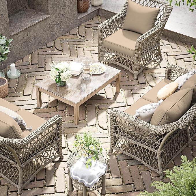 Premium Outdoor Seat Cushion Chair Cushions for Patio Furniture 22 L X 22 W X 4 H Waterproof & Fade Resistant Deep Seat and Backrest Cushion Set with Removable Covers for Chair, Sofa