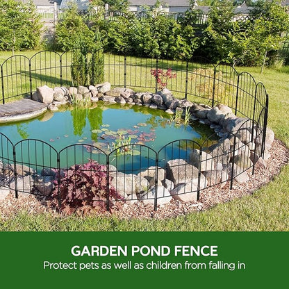Goovilla Garden Fence, Total 27ft(L) x 24in(H) Garden Fencing Animal Barrier, 25 Pcs Rustproof Metal Fence Panels, Black No Dig Fence, Decorative Garden Fences and Borders for Dogs, Flower Bed, Patio