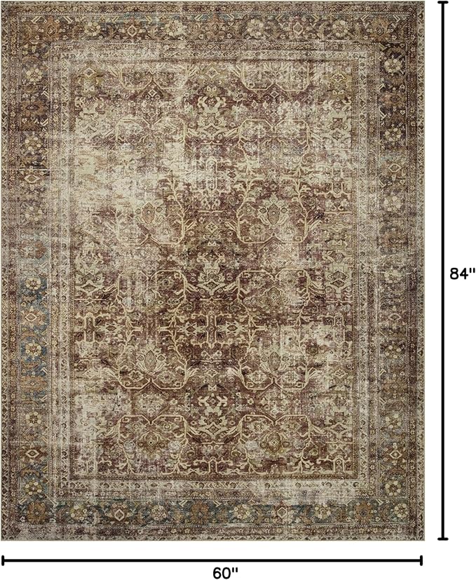 Loloi Magnolia Home by Joanna Gaines Sinclair Collection SIN-01 Rust/Lagoon 5'-0" x 7'-0", .25" Pile Height, Machine Washable, Area Rug