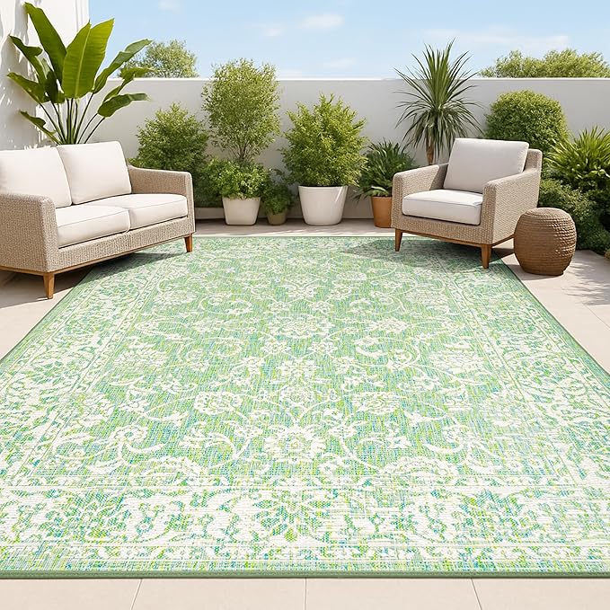 JONATHAN Y Weave Floral Indoor Outdoor Area Rug 8X10 Cream/Green, Tela Bohemian Textured for Backyard, Patio, Porch, Easy-Cleaning, High Traffic, Pet-Friendly, Non-Shedding (SMB100F-8)