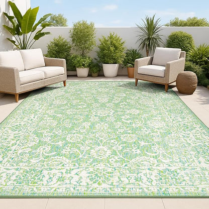 JONATHAN Y Weave Floral Indoor Outdoor Area Rug 8X10 Cream/Green, Tela Bohemian Textured for Backyard, Patio, Porch, Easy-Cleaning, High Traffic, Pet-Friendly, Non-Shedding (SMB100F-8)