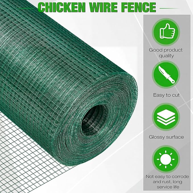 Tatuo Hardware Cloth 1/2 Inch 48in x 150ft Hot Dip Galvanized After Welded Cage Mesh Rolls 21 Gauge Metal Chicken Wire Roll Wire Fencing Poultry Netting for Raised Garden Rodent Animals(Green)