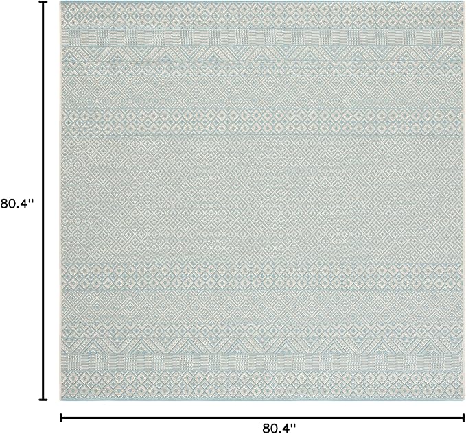 SAFAVIEH Washable Rug Outdoor Courtyard Collection - 6'7" Square, Beige & Aqua Blue, Non-Shedding & Easy Cleaning, Ideal for Patio, Backyard, Mudroom (CY6235-21312)