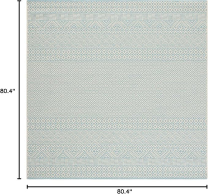 SAFAVIEH Washable Rug Outdoor Courtyard Collection - 6'7" Square, Beige & Aqua Blue, Non-Shedding & Easy Cleaning, Ideal for Patio, Backyard, Mudroom (CY6235-21312)