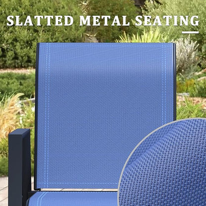 Outdoor Bar Stools Set of 6, 44'' Patio Bar Chairs with Textile High Back, Bar Height Chairs with Straight Armrest and Footrest, Blue