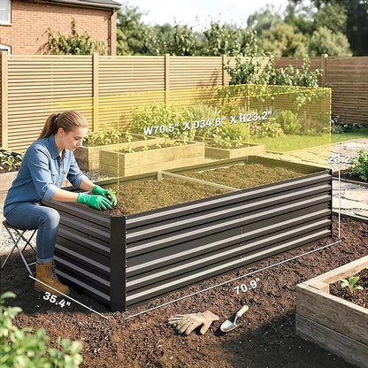 Outsunny Galvanized Raised Garden Bed Kit with Reinforcing Bars, Large and Tall Metal Planter Box for Vegetables, Flowers and Herbs, 6' x 3' x 2', Dark Gray
