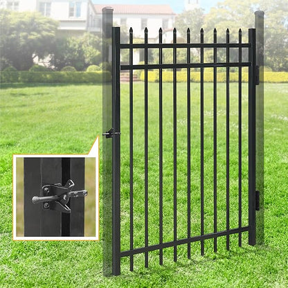 Fencer Wire Heavy Duty Pinnacle Fence Gate, 5FT Height x 4FT Width Outdoor Fence Gate, Outdoor Anti-Rust Metal Steel Gate for Fencing Barrier, Decorative Garden Gate with Gate Lock