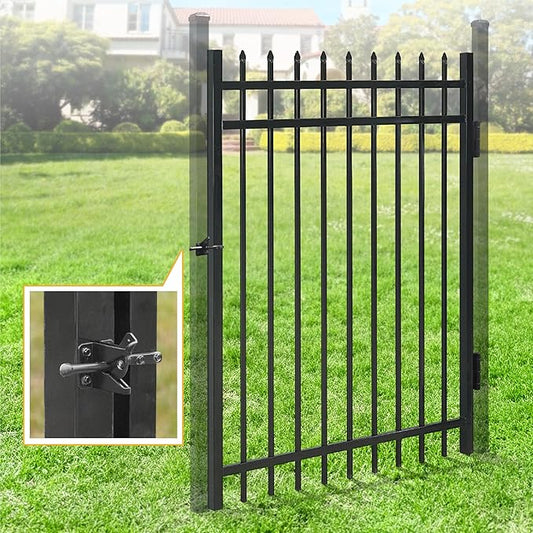 Fencer Wire Heavy Duty Pinnacle Fence Gate, 5FT Height x 4FT Width Outdoor Fence Gate, Outdoor Anti-Rust Metal Steel Gate for Fencing Barrier, Decorative Garden Gate with Gate Lock
